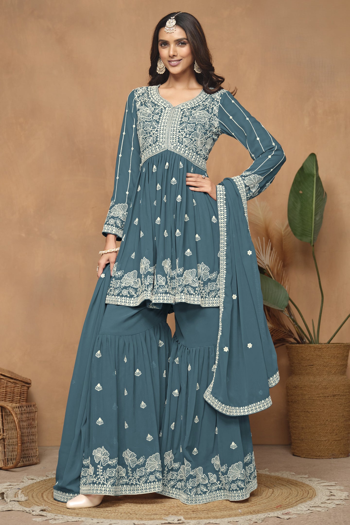 Dark Rma Georgette Light Sharara Suit with Thread Work
