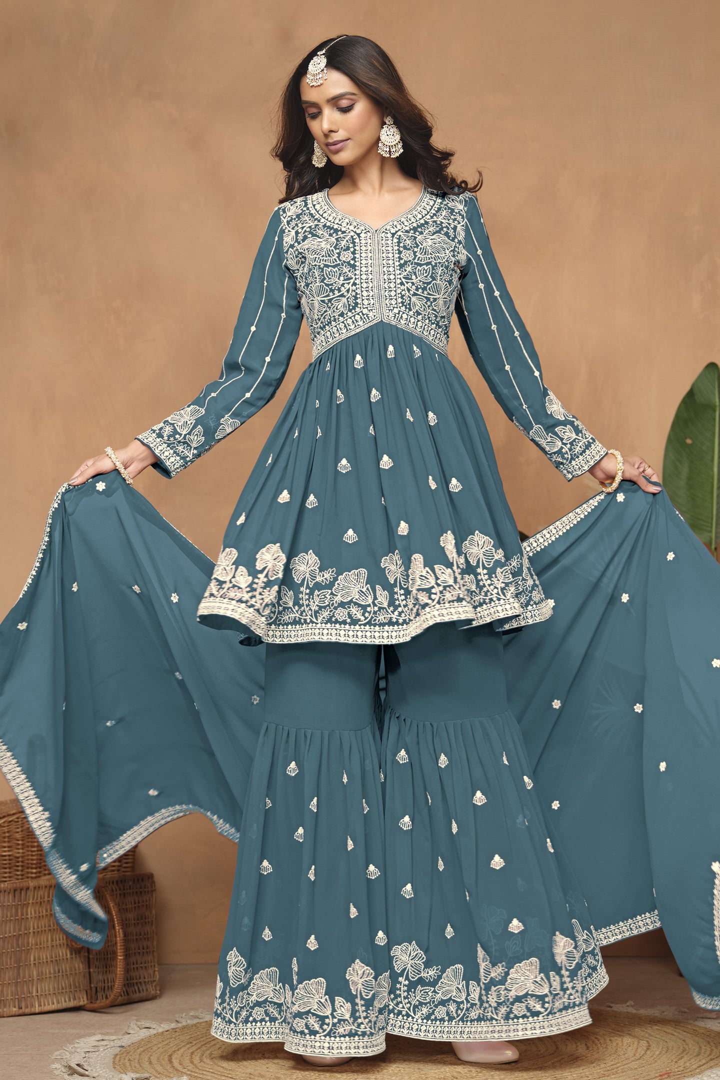 Dark Rma Georgette Light Sharara Suit with Thread Work