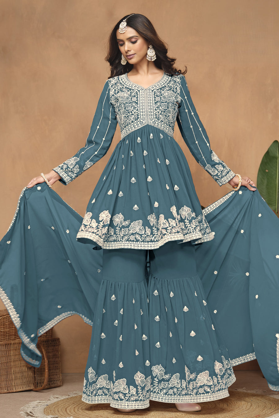Dark Rma Georgette Light Sharara Suit with Thread Work
