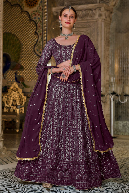 Dark Red Pakistani Georgette Lehenga Choli For Indian Festivals & Weddings - Sequence Embroidery Work,