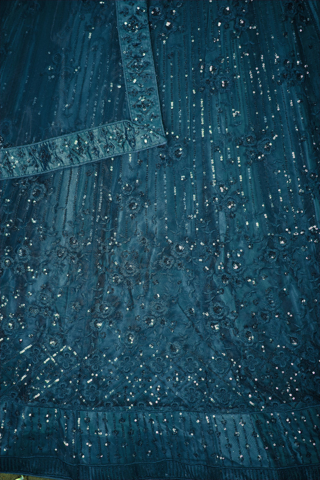 Dark Teal Net Lehenga Choli For Indian Festivals & Pakistani Weddings Dress - Thread Embroidery Work, Sequence Embroidery Work