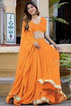 Dark Yellow Georgette Lehenga Choli For Indian Festivals & Pakistani Weddings Dress - Print Work