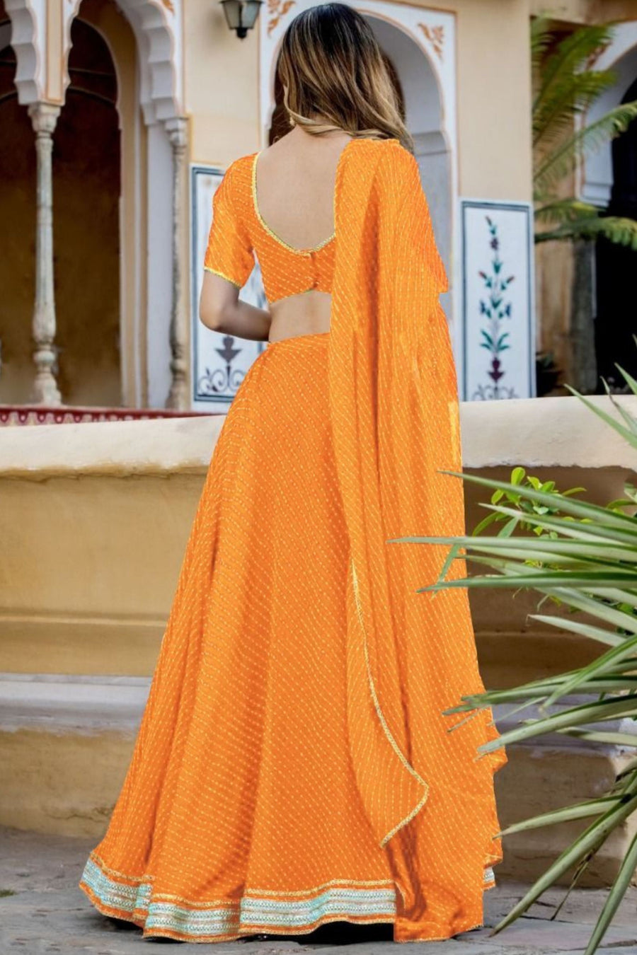 Dark Yellow Georgette Lehenga Choli For Indian Festivals & Pakistani Weddings Dress - Print Work