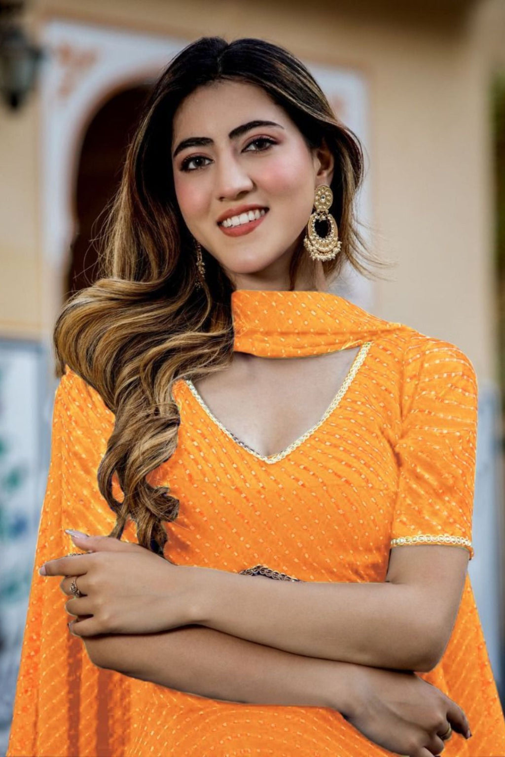 Dark Yellow Georgette Lehenga Choli For Indian Festivals & Pakistani Weddings Dress - Print Work