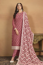 Dark Coral Georgette Embroidered Dress Womens Kameez with Pant