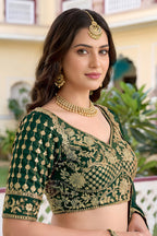 Dark Green Rangoli Silk Wedding Lengha for Women with Zari and Sequins Work