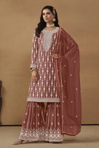 Dark Orange Georgette Thread Work Pakistani Sharara Suits for Wedding