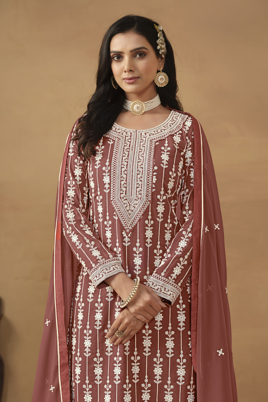 Dark Orange Georgette Thread Work Pakistani Sharara Suits for Wedding