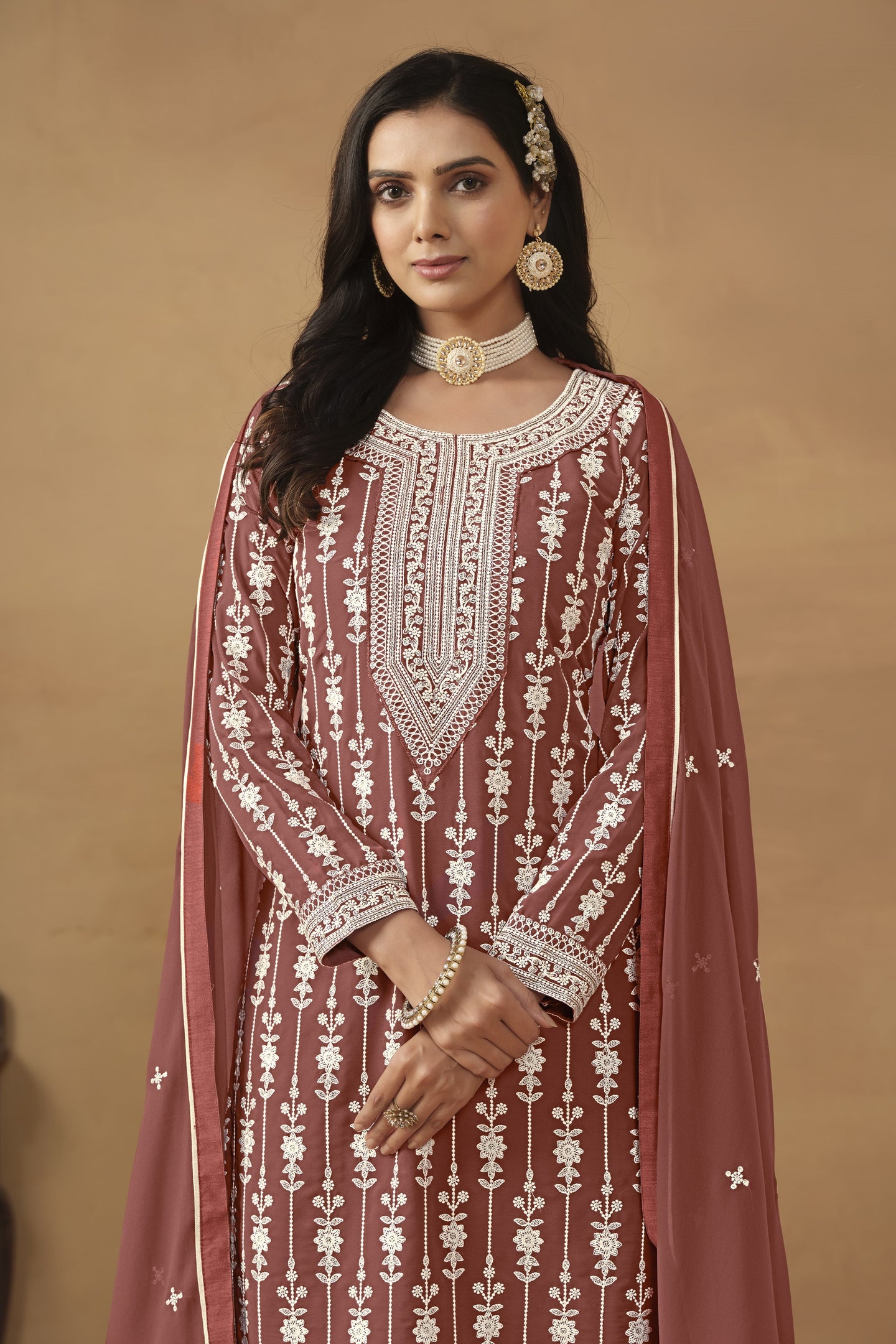 Dark Orange Georgette Thread Work Pakistani Sharara Suits for Wedding