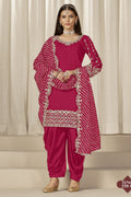 Dark Pink Chinon Silk Salwar Kameez Wedding Guest Suit with Zari and Mirror Work