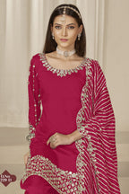Dark Pink Chinon Silk Salwar Kameez Wedding Guest Suit with Zari and Mirror Work