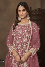 Dark Pink Net Plazo Suits for Wedding with Embroidery