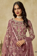Dark Pink Net Plazo Suit Design for Wedding with Embroidery