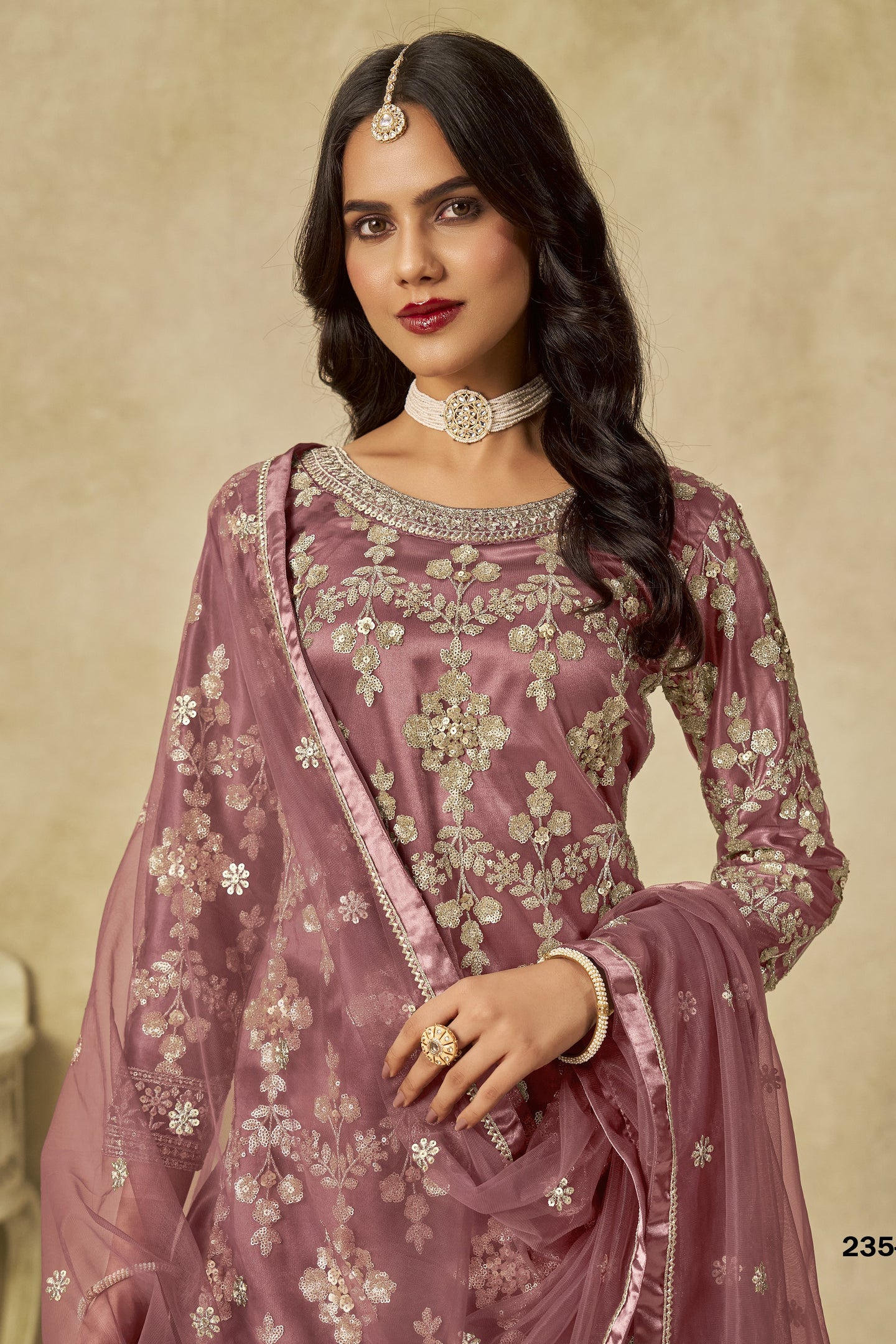 Dark Pink Net Plazo Suit Design for Wedding with Embroidery