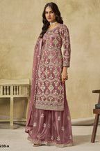 Dark Pink Net Plazo Suit Design for Wedding with Embroidery