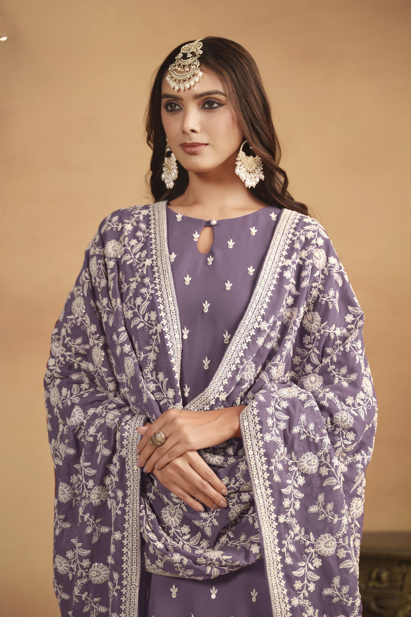 Dark Purple Georgette Embroidered Dress Womens Kameez with Pant