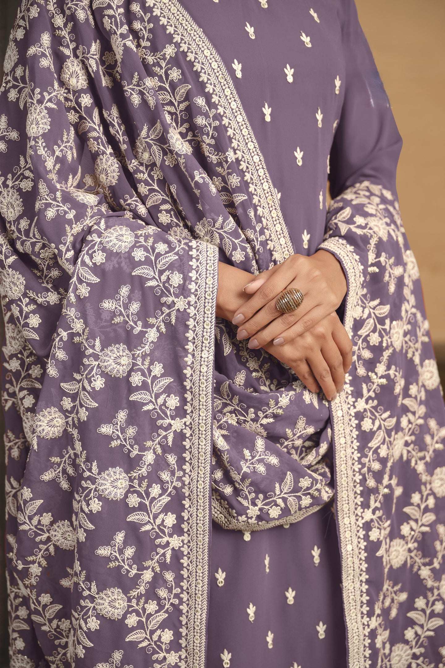 Dark Purple Georgette Embroidered Dress Womens Kameez with Pant