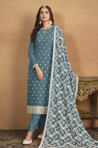 Dark Rama Georgette Embroidered Dress Womens Kameez with Pant
