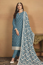 Dark Rama Georgette Embroidered Dress Womens Kameez with Pant