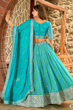 Dark Turquoise Sangeet Lehenga Choli with Print & Embroidery Work