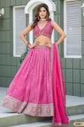 Deep Pink Sangeet Lehenga Choli with Print & Embroidery Work