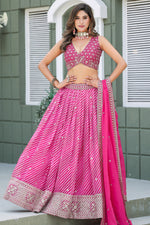 Deep Pink Sangeet Lehenga Choli with Print & Embroidery Work