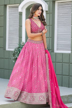 Deep Pink Sangeet Lehenga Choli with Print & Embroidery Work