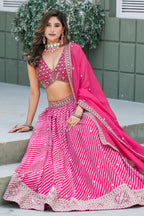 Deep Pink Sangeet Lehenga Choli with Print & Embroidery Work