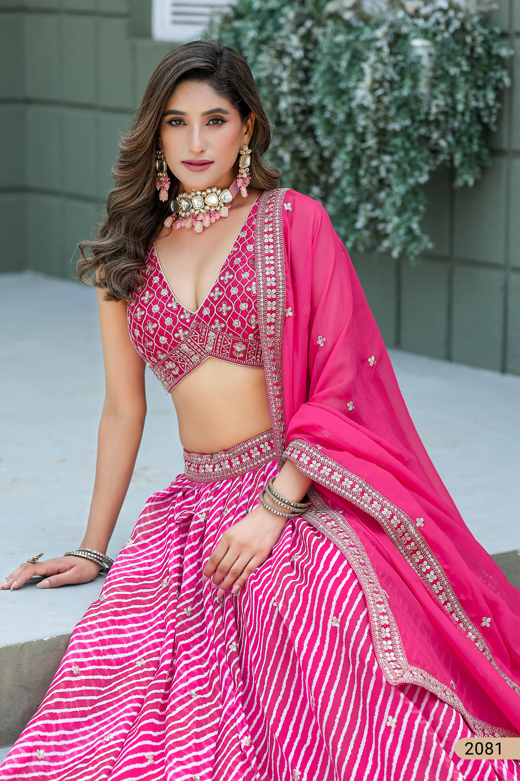 Deep Pink Sangeet Lehenga Choli with Print & Embroidery Work