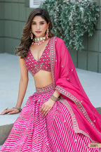 Deep Pink Sangeet Lehenga Choli with Print & Embroidery Work