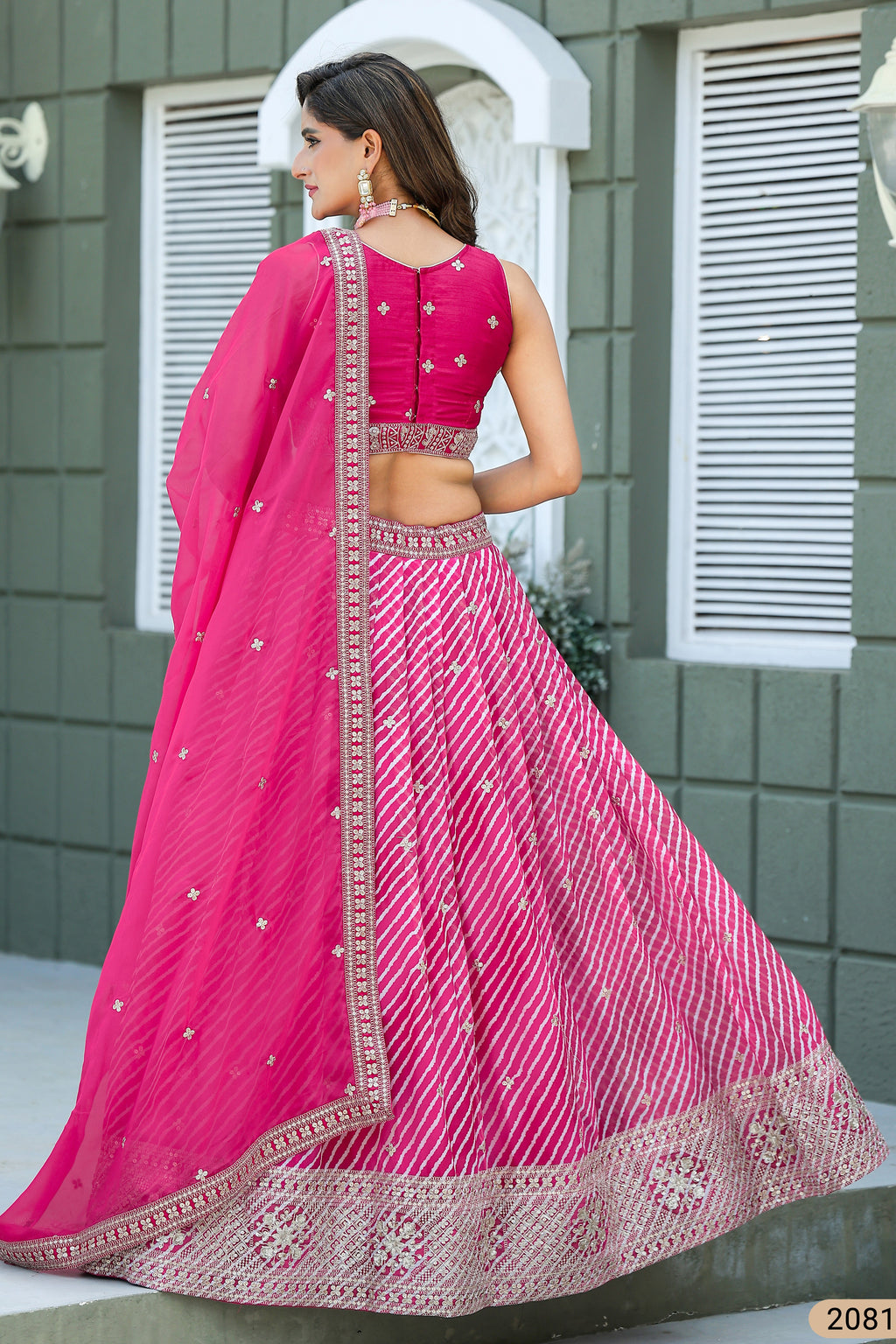 Deep Pink Sangeet Lehenga Choli with Print & Embroidery Work