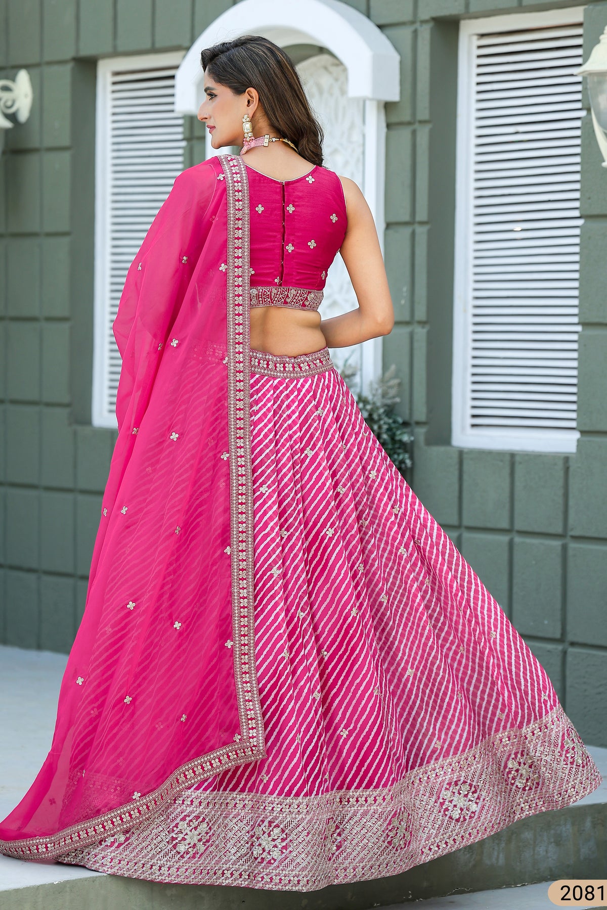 Deep Pink Sangeet Lehenga Choli with Print & Embroidery Work