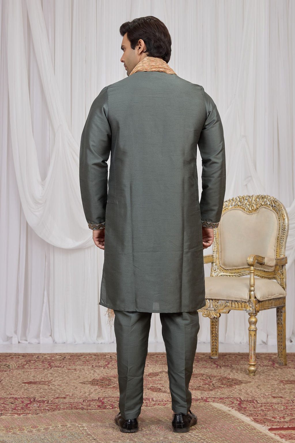 Dove Blue Art Silk Kurta Pajama for Indian Groomsmen Outfits