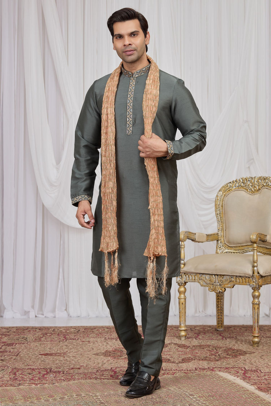 Dove Blue Art Silk Kurta Pajama for Indian Groomsmen Outfits