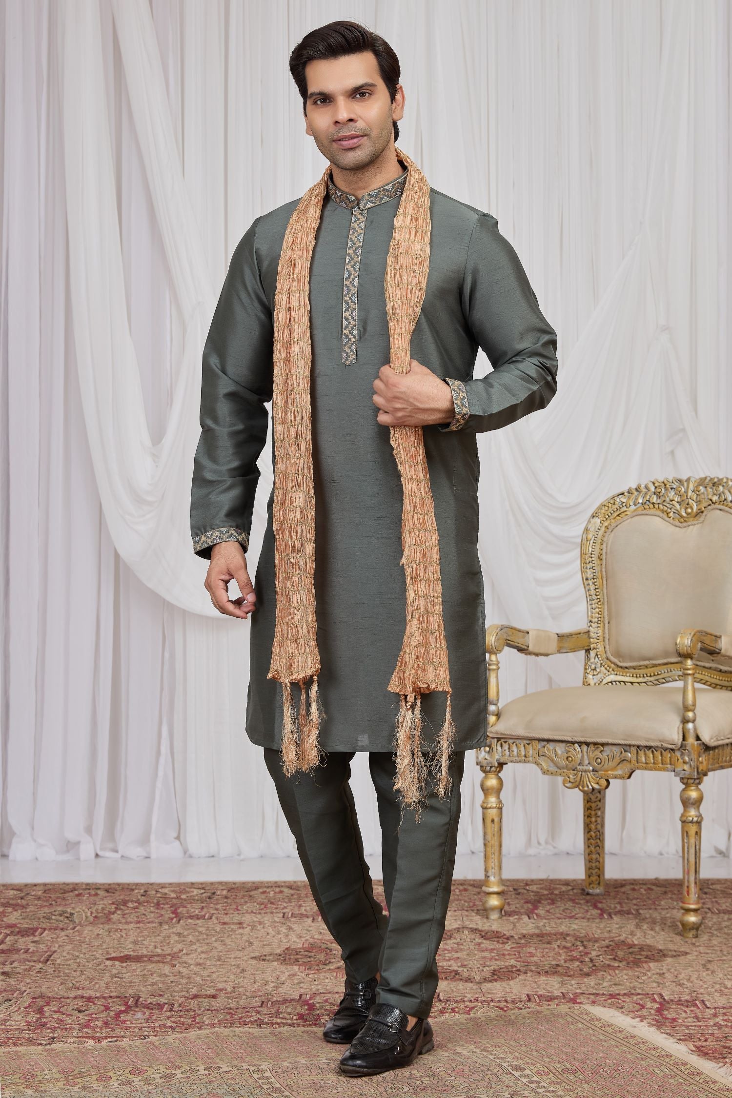 Dove Blue Art Silk Kurta Pajama for Indian Groomsmen Outfits