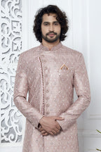 Dusty Pink Art Silk Sherwani for Men Wedding with Embroidery Work