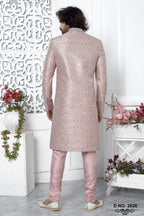 Dusty Pink Art Silk Sherwani for Men Wedding with Embroidery Work
