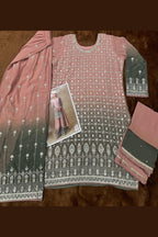 Dusty Rose Georgette Dual Color Palazzo Suit For Indian & Pakistani Wedding Festival - Thread & Sequins Embroidery Work