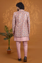 Dusty Rose Sherwani for Men Wedding 3 Piece Set in Art Silk