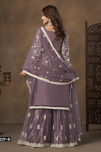 Dusty Grey Net Plazo Suits for Wedding with Thread and Sequins Embroidery