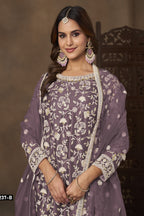 Dusty Grey Net Plazo Suits for Wedding with Thread and Sequins Embroidery
