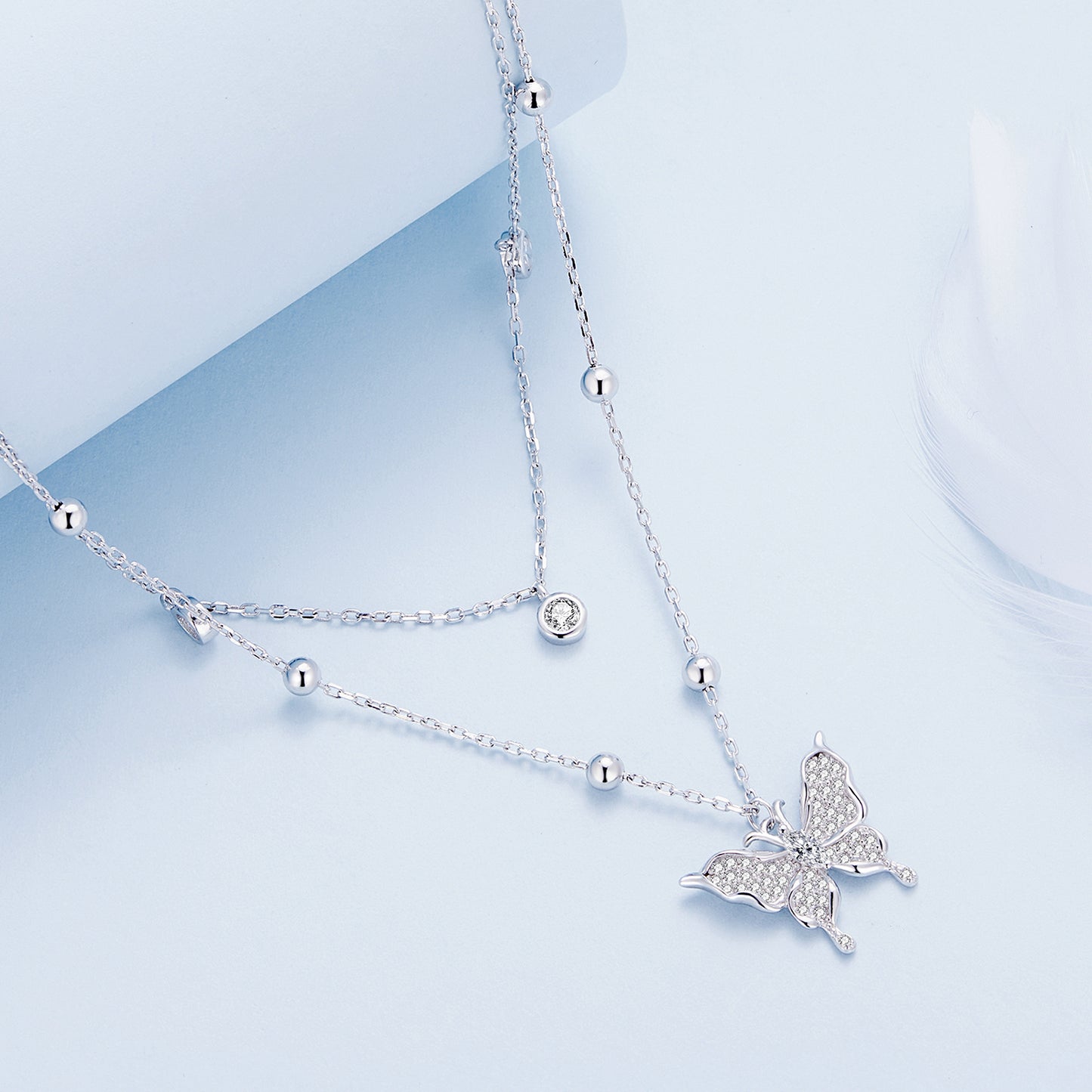 Elegant S925 Sterling Silver Necklace with Zircon Diamond - Butterfly Pendant