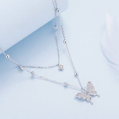 Elegant S925 Sterling Silver Necklace with Zircon Diamond - Butterfly Pendant