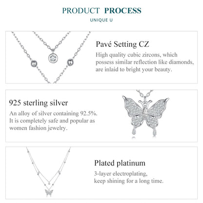 Elegant S925 Sterling Silver Necklace with Zircon Diamond - Butterfly Pendant