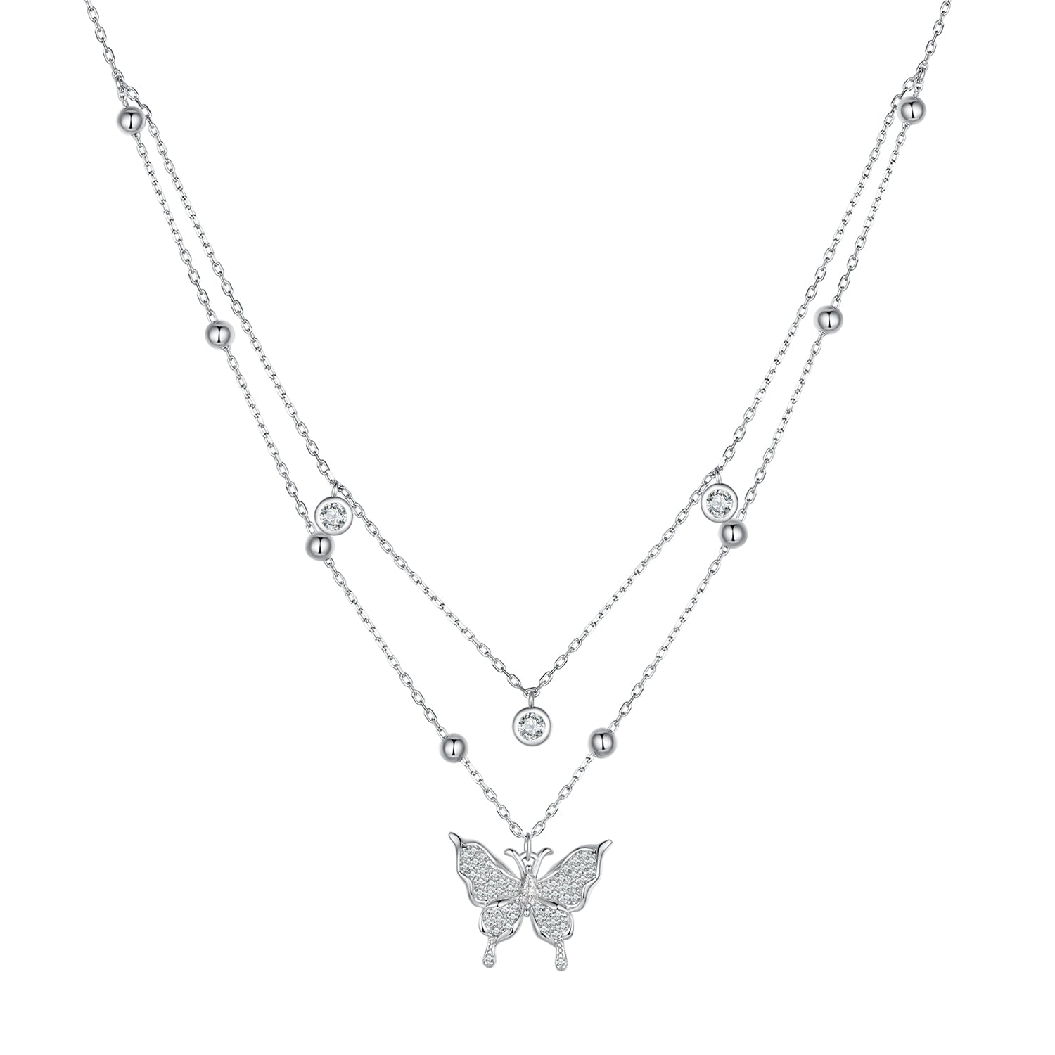 Elegant S925 Sterling Silver Necklace with Zircon Diamond - Butterfly Pendant