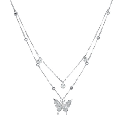 Elegant S925 Sterling Silver Necklace with Zircon Diamond - Butterfly Pendant