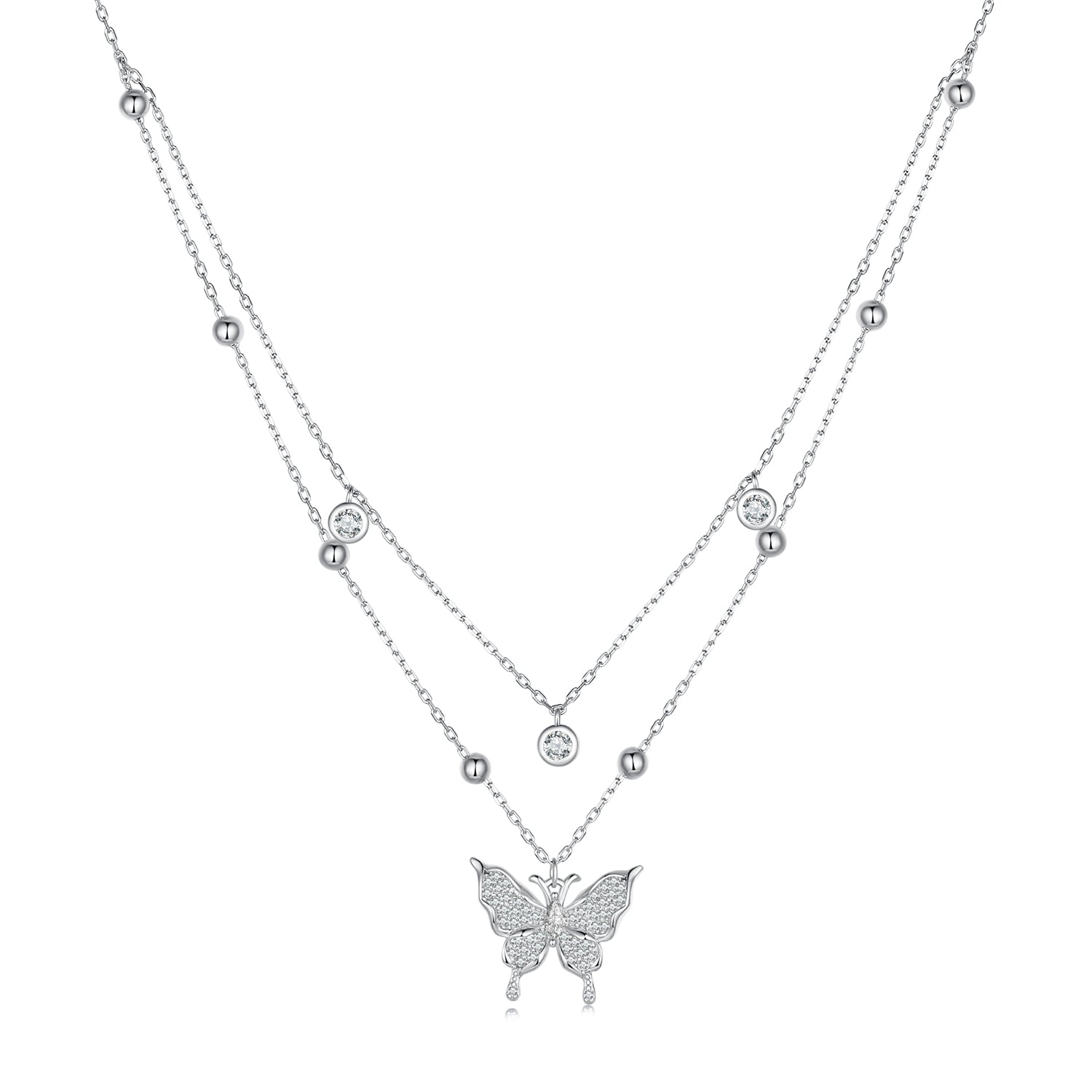 Elegant S925 Sterling Silver Necklace with Zircon Diamond - Butterfly Pendant