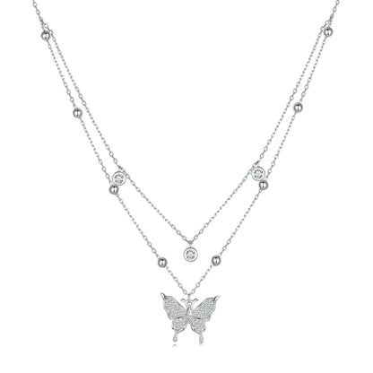 Elegant S925 Sterling Silver Necklace with Zircon Diamond - Butterfly Pendant