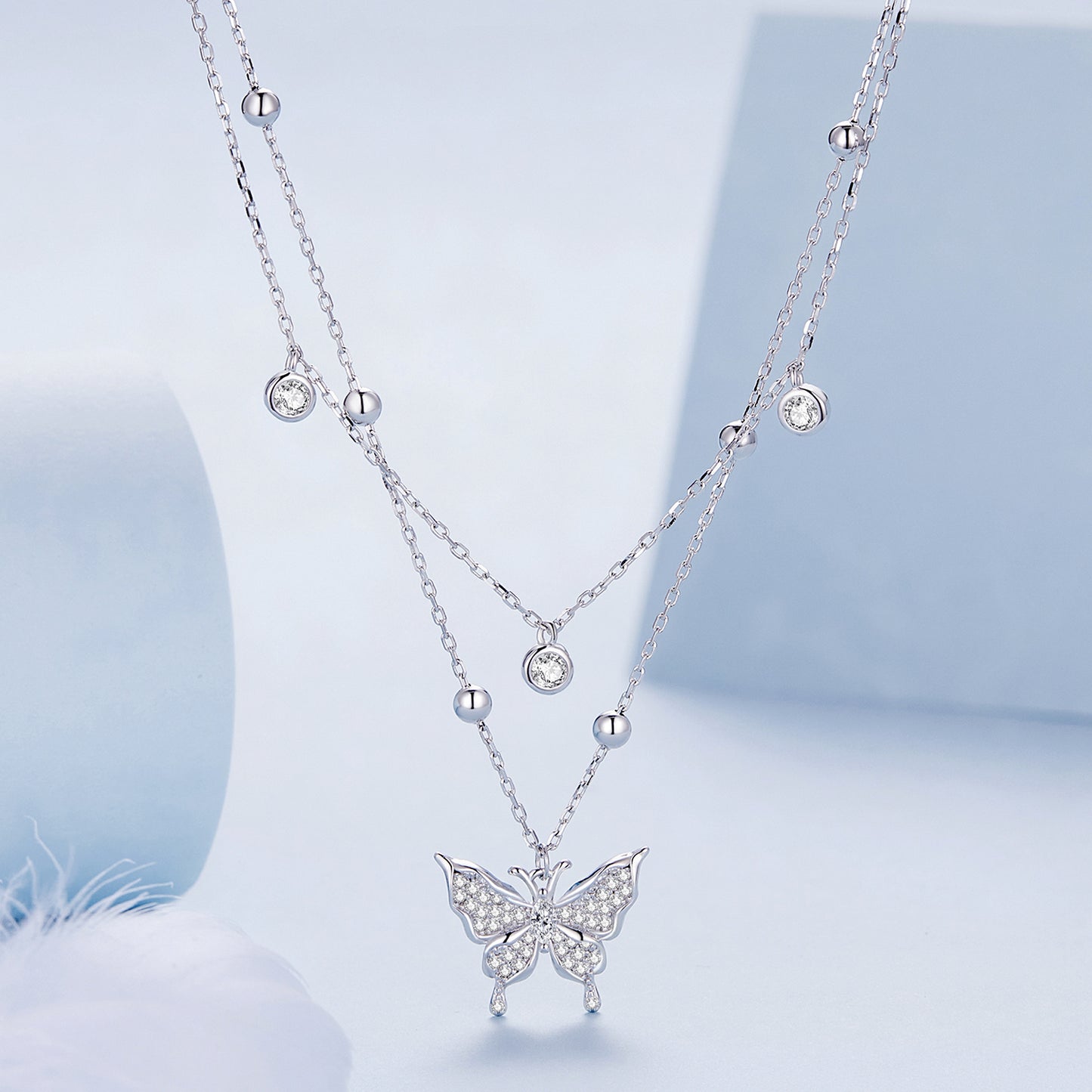 Elegant S925 Sterling Silver Necklace with Zircon Diamond - Butterfly Pendant