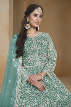 Firozi Net Dori Work Anarkali Wedding Guest Suit